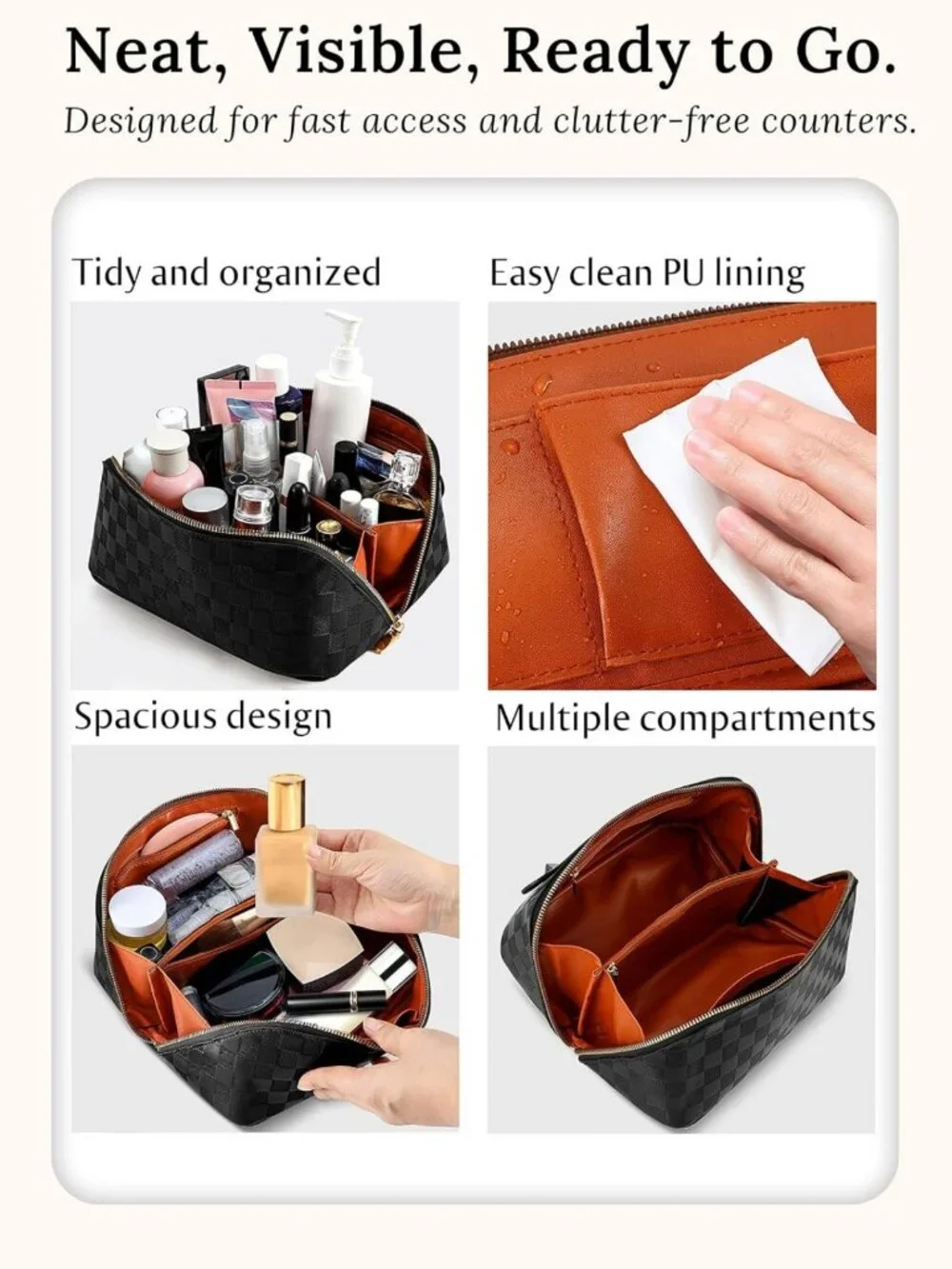 Large Capacity Waterproof Makeup Bag - Portable Travel Organizer with Dividers